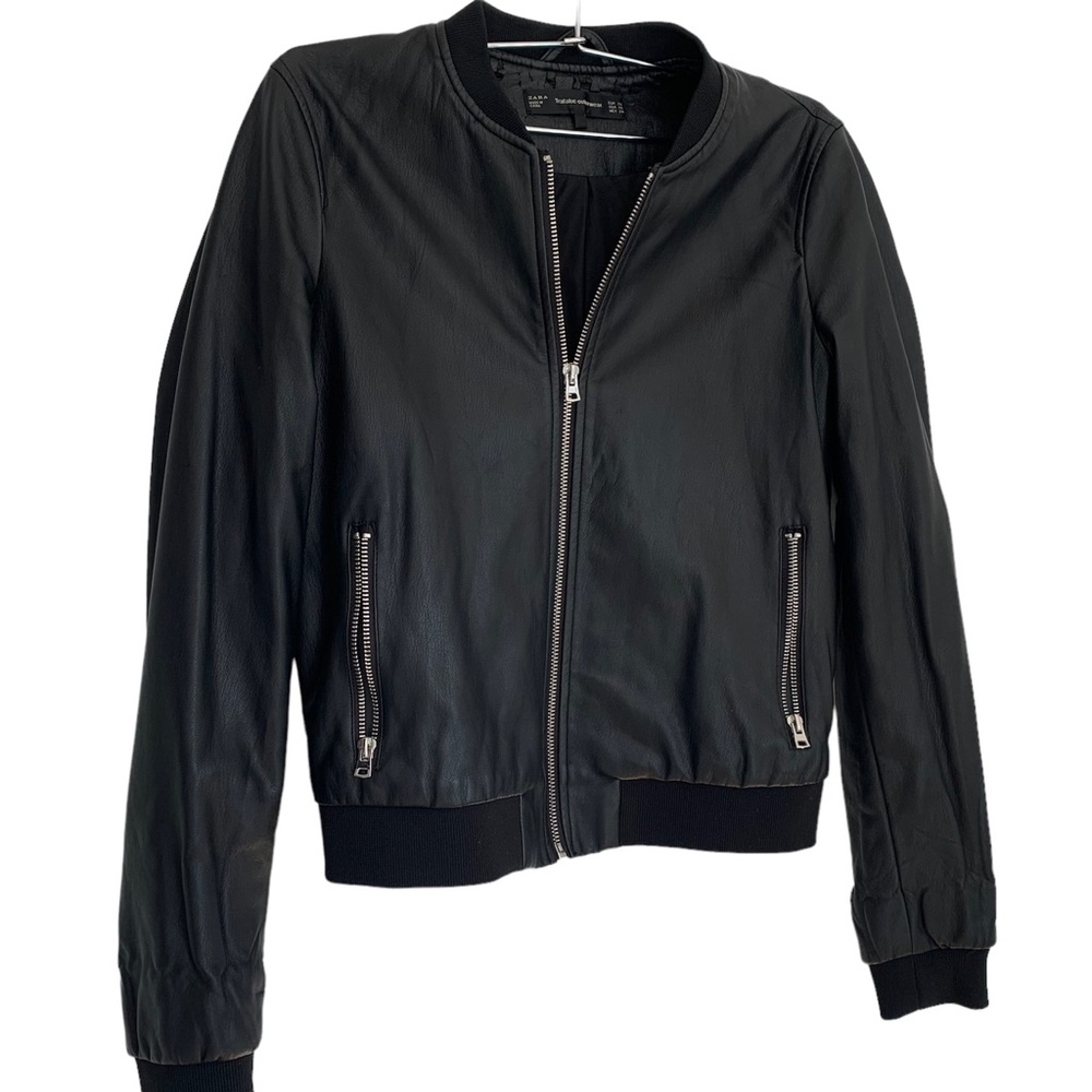 ZARA - Trafaluc Outerwear Black Vegan Faux Leather Bomber Jacket